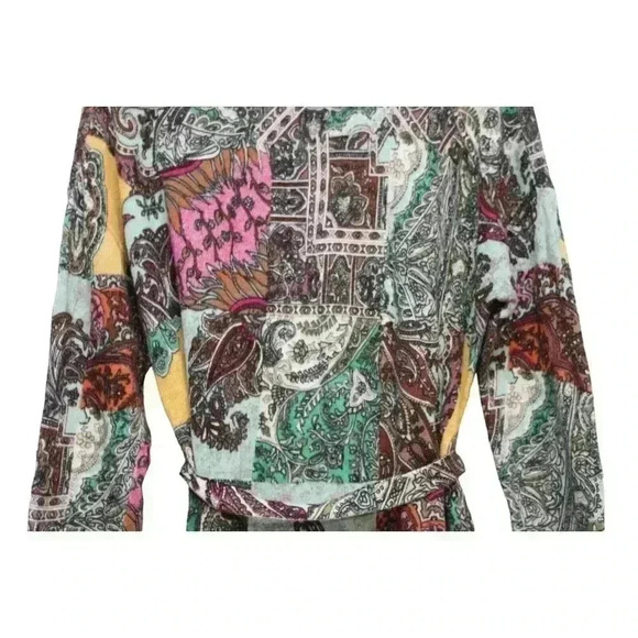 Sundance Cardigan Size Medium Multicolor Patchwork Paisley Linen Belted Artsy - Picture 10 of 12